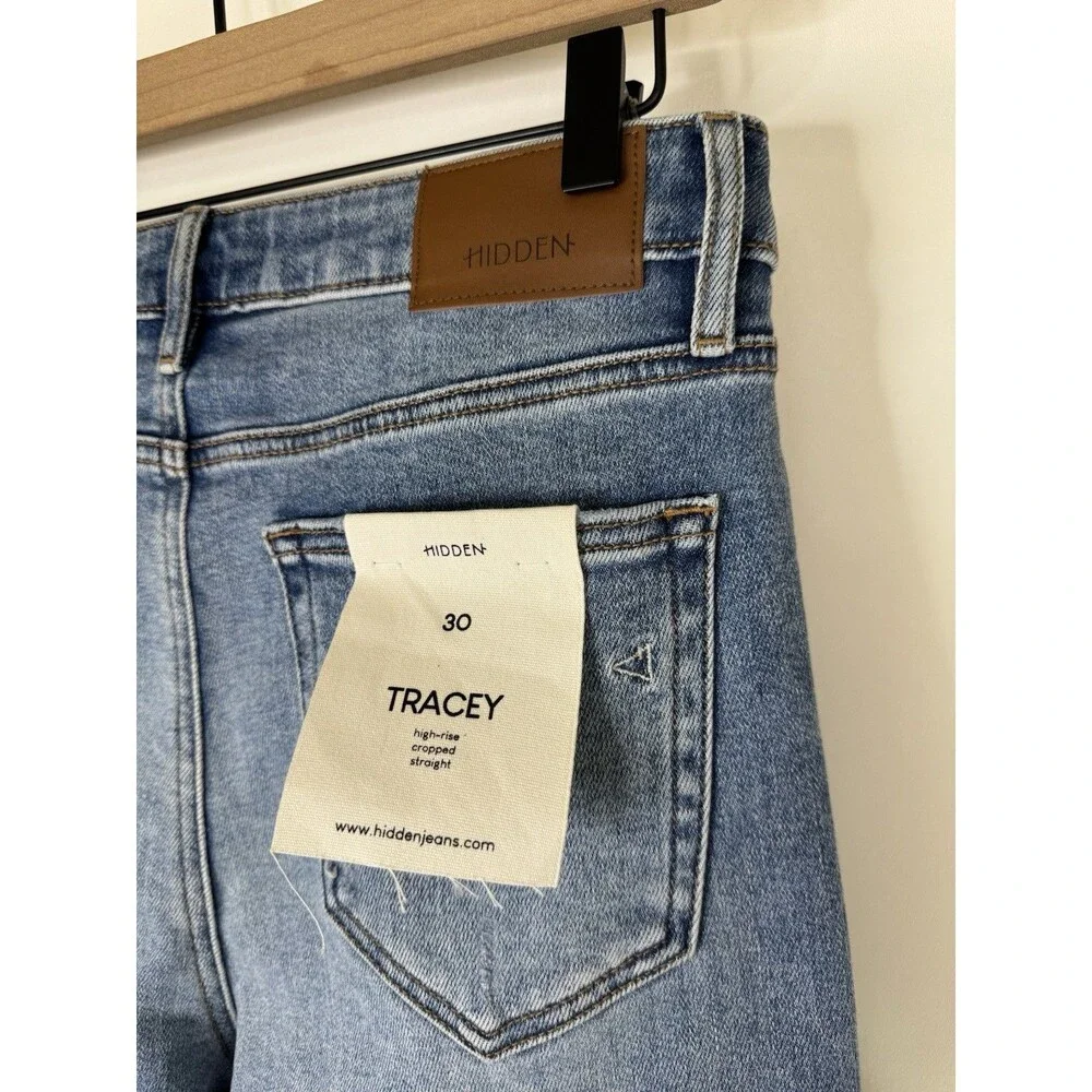 Hidden Tracey High Rise Straight Cropped Jeans Womens 30 Raw Hem NWT Buckle - Picture 8 of 13